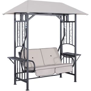 Outsunny Balancelle de jardin 2 places avec auvent pare-soleil et tables d'appoint design élégant et moderne 194 x 120 x 212 cm beige