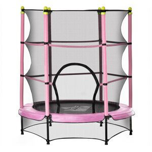 HOMCOM Trampoline de jardin enfants de 3 à 6 ans Ø 140 cm filet de sécurité porte zipée couvre-ressorts + 6 poteaux rembourrés inclus rose