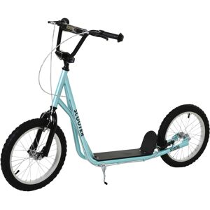 HOMCOM Trottinette patinette pour Enfants à partir de 5 Ans Grands pneus Guidon réglable poignée Frein et béquille Acier Bleu