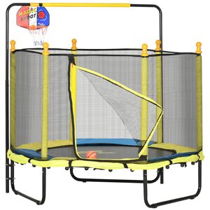 ZONEKIZ Trampoline rond enfant avec filet de protection capacité 50 kg pour adultes et enfants diamètre 140 cm jaune et noir