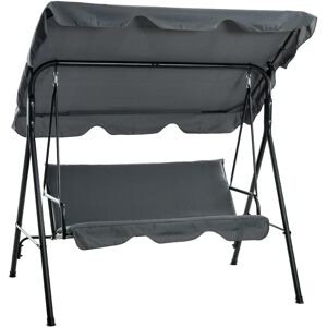 Outsunny Balancelle de Jardin 3 Places Toit Inclinaison réglable Coussins Assise et Dossier Acier Noir Polyester Gris