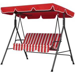 Outsunny Balancelle de Jardin 3 Places Toit Inclinaison réglable Coussins Assise et Dossier Acier Noir Polyester Rouge