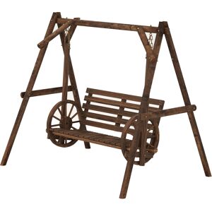 Outsunny Balancelle de jardin 2 places en bois avec accoudoirs Roues Charrette pour le jardin - dim. 200L x 137l x 167H cm