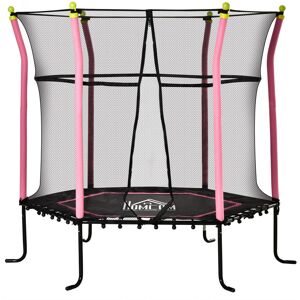 HOMCOM Trampoline pour enfant Ø 1,60 x 1,63 m filet de sécurité porte zippée 6 poteaux rembourrés inclus rose noir