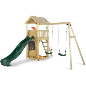 plum® Aire de jeu toboggan tour d'observation double balancoire bois