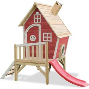 EXIT TOYS EXIT Maison cabane de jardin enfant avec toboggan Fantasia 300, bois, rouge