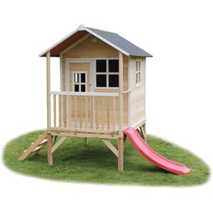 EXIT TOYS EXIT Maison cabane de jardin enfant avec toboggan Loft 300, bois, naturel