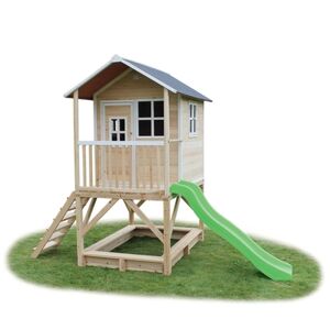 EXIT TOYS EXIT Maison cabane de jeu enfant avec toboggan Loft 500, bois, naturel