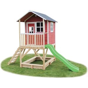 EXIT TOYS EXIT Maison cabane de jardin enfant avec toboggan Loft 500, bois, rouge