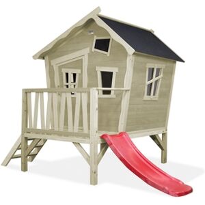 EXIT TOYS EXIT Maison cabane de jardin enfant avec toboggan Crooky 300, bois, grise