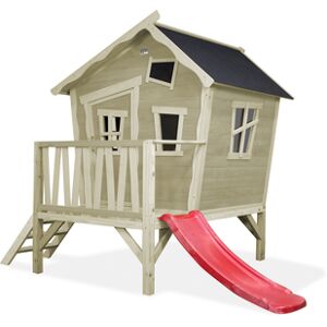 EXIT TOYS EXIT Maison cabane de jardin enfant avec toboggan Crooky 300, bois, grise