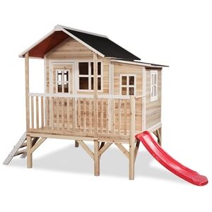 EXIT TOYS EXIT Maison cabane de jardin enfant toboggan Loft 350 bois naturel