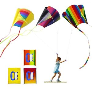 TSHAOUN 3 Pièces Cerf Volant pour Enfants, Portable Cerf-Volant de Poche, Filles Garçons Cerf-Volant Arc-en-Ciel avec Queues Colorées y Ligne de Kite pour Les Débutants, Jeux Exterieur (Coloré) - Publicité