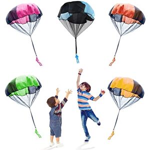 QEEQPF Lot de 5 jouets de parachute, jeu de lanceur de parachute, jouet d'atterrissage de cerf-volant pour homme, jeu de jardin pour enfants, jeux de plein air pour enfants - Publicité