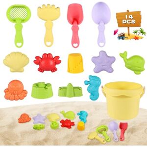 Shinybox Jeux de Plage, 18 Pièces Jouets de Sable de Voyage, Bac a Sable Plastique Jouet de Plage avec Sac en Filet, Seau Plage Enfant, Pelle Râteaux, Arrosoir, Jouet de Plage pour Garçons et Filles - Publicité