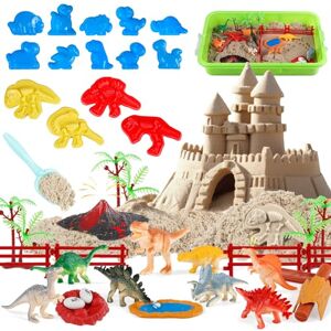 Weilim Sable Magique Bac a Sable avec Couvercle 1000g Magic Sand 8 Jouet Dinosaure 14 Moule Sable Cinétique, Jouet Sensoriel Plage Jeux Exterieur et Intérieur Cadeau pour Enfant 3 Ans + Garcon Fille - Publicité