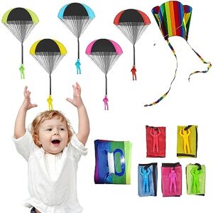 mellystore Parachute Jouet Set，5pcs Main Lancer Parachute Enfant Jouet，1 Coloré Cerf-Volant pour Enfants，Cerf-Volant de Poche avec Longue Queue Parachutiste Jouet Jeux de Plein air pour Enfants Cadeau - Publicité