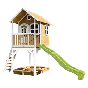 Axi Cabane bois sur pilotis avec toboggan vert citron Vert 191x291x370cm