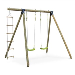 sweeek Aire de jeux mistral en bois avec 2 balançoires et échelle en corde en Vert 281x228x197cm