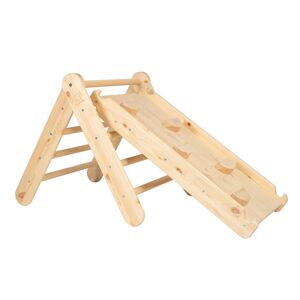 MeowBaby Triangle d'escalade avec Toboggan pour Enfants - Montessori Naturel Beige 126x60x60cm