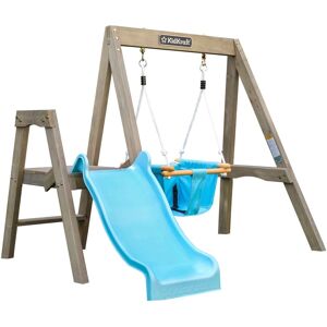 KidKraft Aire de jeux en bois pour bébé avec toboggan et balançoire Bleu 176x128x143cm