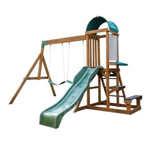 KidKraft Aire de jeux en bois naturel avec balançoires et toboggan Marron 317x223x275cm