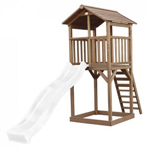 Axi Tour de jeu en bois marron avec grand toboggan blanc Beige 349x242x111cm