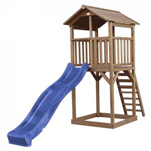 Axi Tour de jeu en bois marron avec grand toboggan bleu Bleu 349x242x111cm