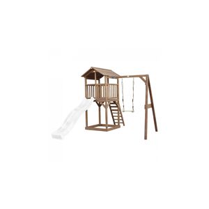 Axi Tour de jeu en bois marron avec grand toboggan blanc et balançoire Marron 349x242x284cm