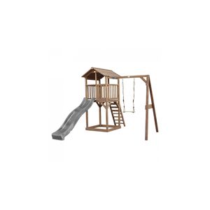 Axi Tour de jeu en bois marron avec grand toboggan gris et balançoire Marron 349x242x284cm