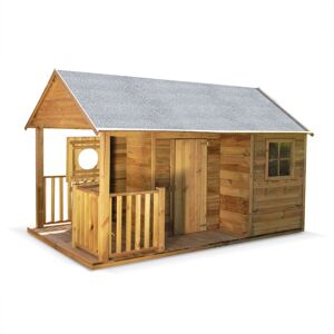 sweeek Maisonnette avec veranda en bois de 4.5 m². Rose - cabane en pin autoclave - Bois