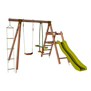 Portique en bois traité 5 enfants avec toboggan + 3 agrès – Murier