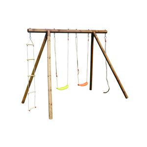 Portique en bois 4 enfants 2 balançoires 1 échelle 1 corde - Ernest