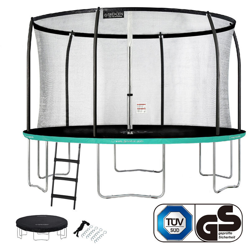 GREADEN Trampoline de jardin Rond Vert 360 avec Filet coussin de