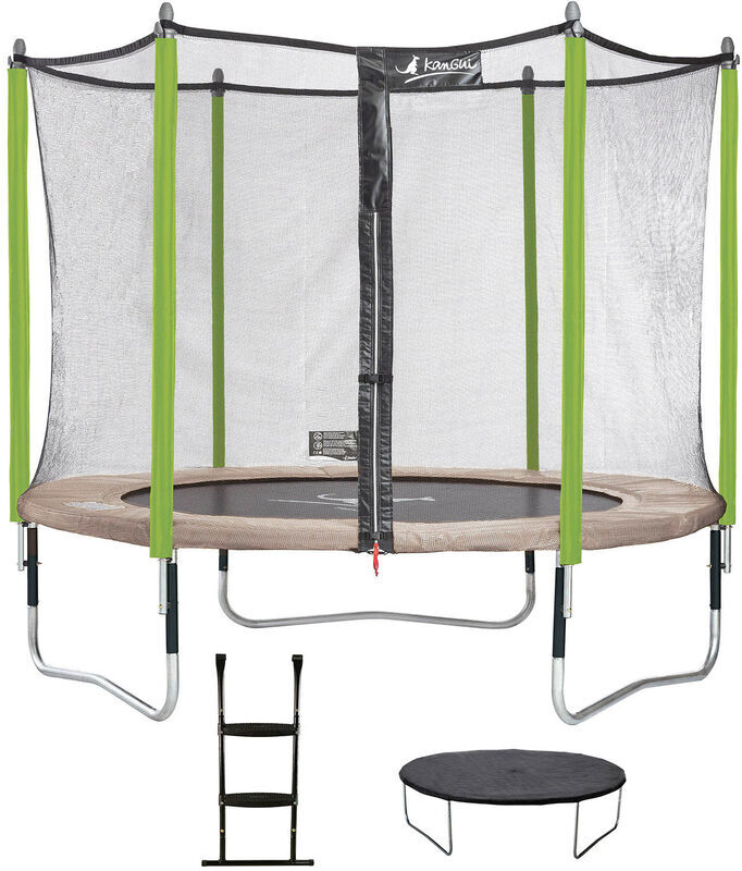 Kangui - Trampoline de jardin JUMPI Taupe/Vert 305 cm + filet + échelle