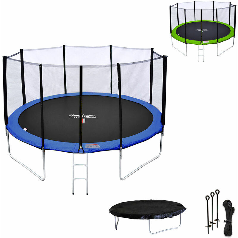 Happy Garden - Pack Premium Trampoline 370cm réversible bleu / vert