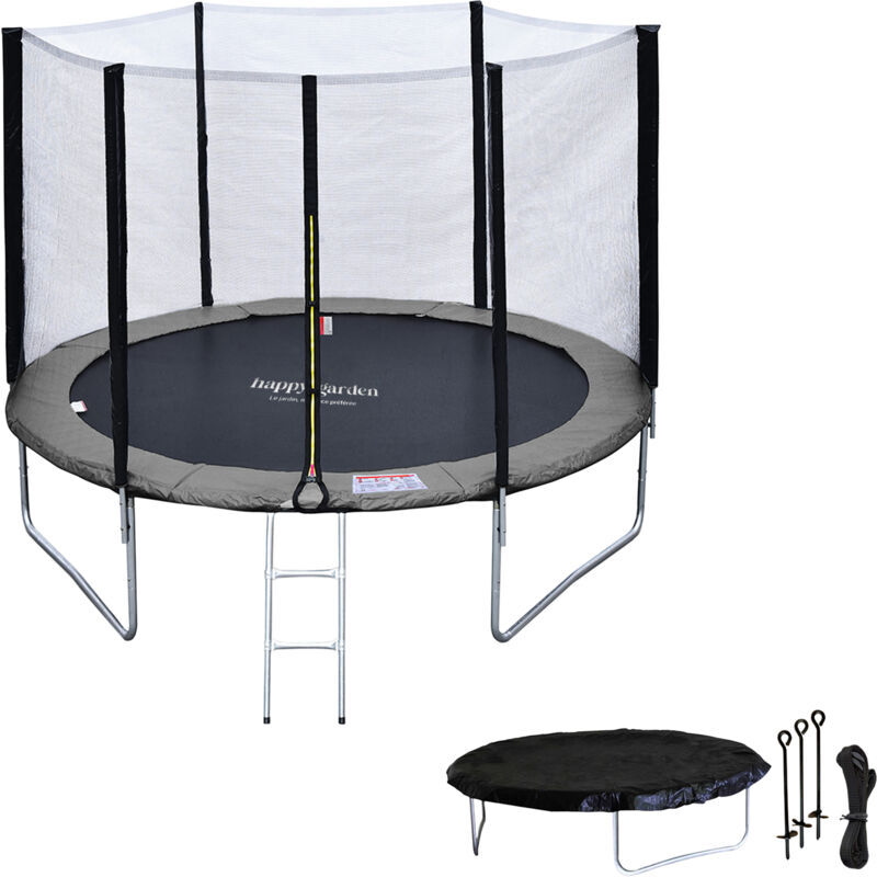 Happy Garden - Pack Premium Trampoline 305cm réversible gris / rose