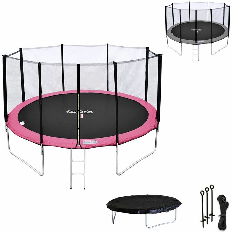 Happy Garden - Pack Premium Trampoline 430cm réversible rose / gris