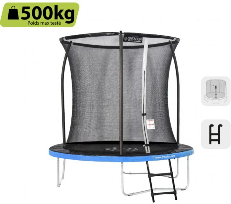 GREADEN Trampoline de jardin Freestyle Bleu 250 Set complet avec Filet