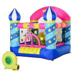 Outsunny Castello Gioco Gonfiabile Gigante per Bambini 3-12 Anni Colorato e con Gonfiatore 225x220x215cm