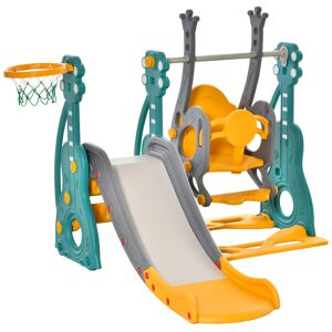 Homcom Scivolo per Bambini 18 Mesi-3 Anni con Altalena Regolabile e Canestro in HDPE Multicolore 152x149x107cm