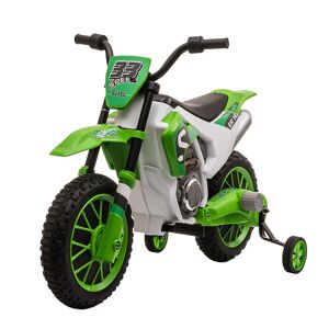 Homcom Moto da Cross Elettrica per Bambini 3-5 Anni, Batteria 12V Ricaricabile e Rotelline Rimovibili, 106.5x51.5x68cm, Verde