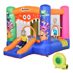 Outsunny Casa Gioco Gonfiabile Gigante per Bambini 3-8 anni Trampolino Rimbalzante Colorato con Scivolo e Canestro 250cmx180cmx175cm