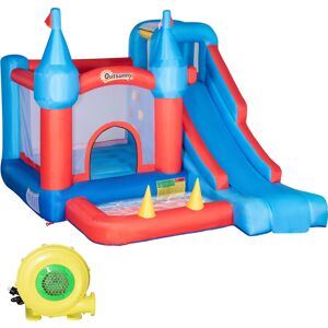 Outsunny Castello Gonfiabile per Bambini 4 in 1 con Trampolino, Scivolo, Piscina e Parete da Arrampicata, Gonfiatore e Picchetti Inclusi, Età 3-8 Anni