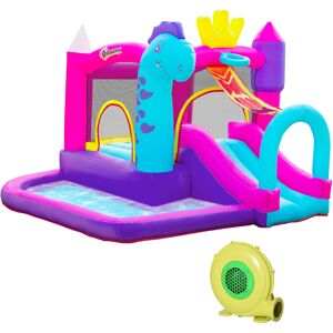 Outsunny Castello Gonfiabile per Bambini 4 in 1 con Scivolo, Piscina e Trampolino, Gonfiatore e Picchetti Inclusi, Età 3-8 Anni, 300x270x200cm