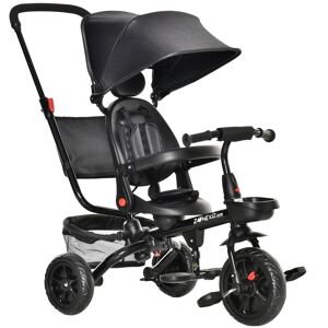 Homcom Triciclo Passeggino con Maniglione Pieghevole per Bambini 1-5 Anni, Tettuccio regolabile e Barra Rimovibili, 111.5x52x98cm, Nero