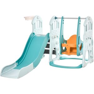 Homcom Scivolo per Bambini con Altalena Regolabile, Canestro e Palle per Cameretta e Giardino, 149x186x98cm, Blu e Arancione