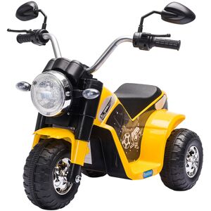 Homcom Moto Elettrica per Bambini a 3 Ruote con Luci e Suoni, Batteria Ricaricabile 6V, Velocità 2 km/h, per Bimbi da 18-36 Mesi, Gialla