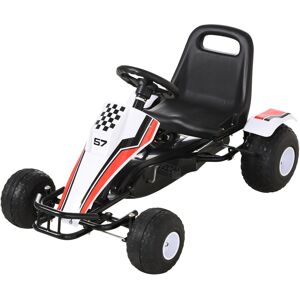 Homcom Go-Kart a Pedali Bianco per Bambini 3-8 Anni con Sedile Regolabile, Ruote in Plastica, Freno a Mano e Cambio