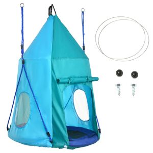 Outsunny Altalena da Giardino con Tenda per Bambini 3-8 Anni, Diametro 100cm, Corde Regolabili, Divertimento Assicurato, Blu